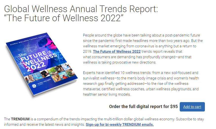 Global Wellness Annual Trends Report: “The Future of Wellness 2022”