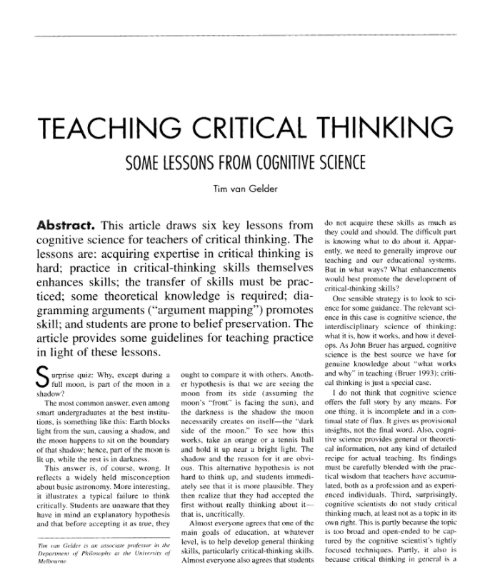 “Teaching Critical Thinking: Some lessons from Cognitive Science “