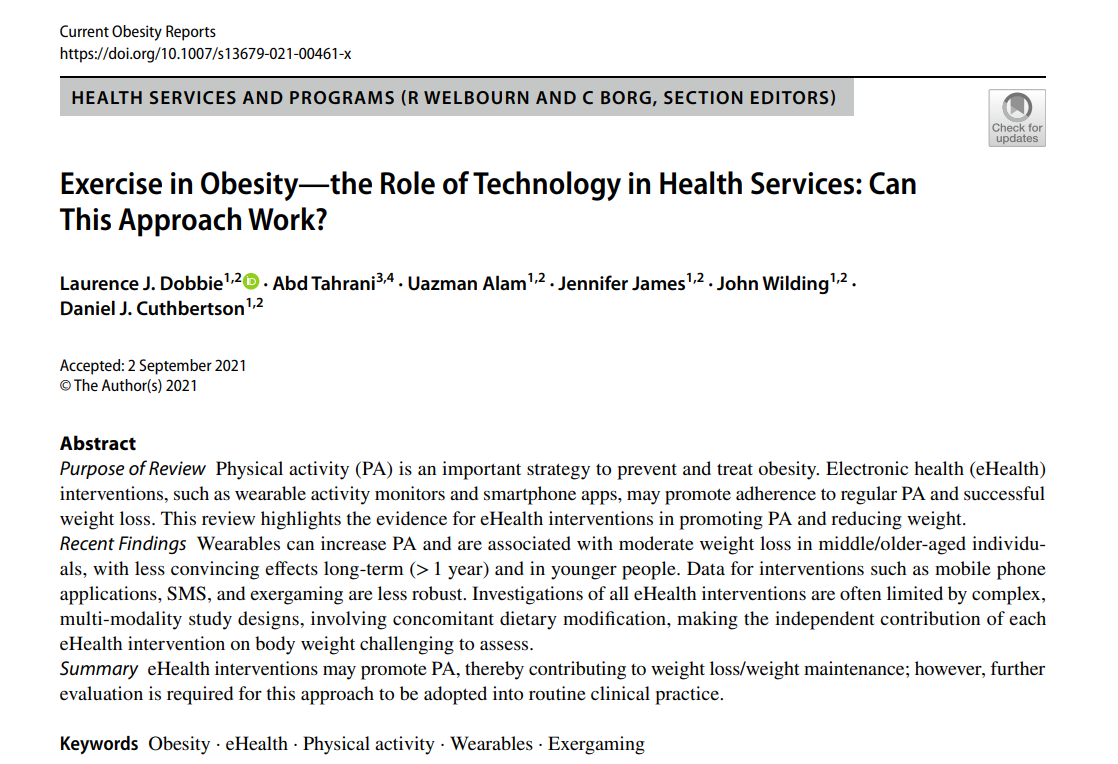 Exercise in Obesity—the Role of Technology in Health Services: Can This Approach Work?